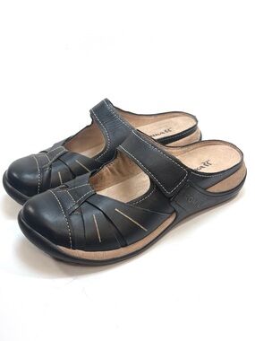 Romika Black Leather Slip-On Clog Mules | 41